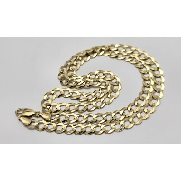 Unique 10K Karat Solid Yellow Gold Flat Curb Link Chain Necklace - 22.50" Length - Picture 1 of 15
